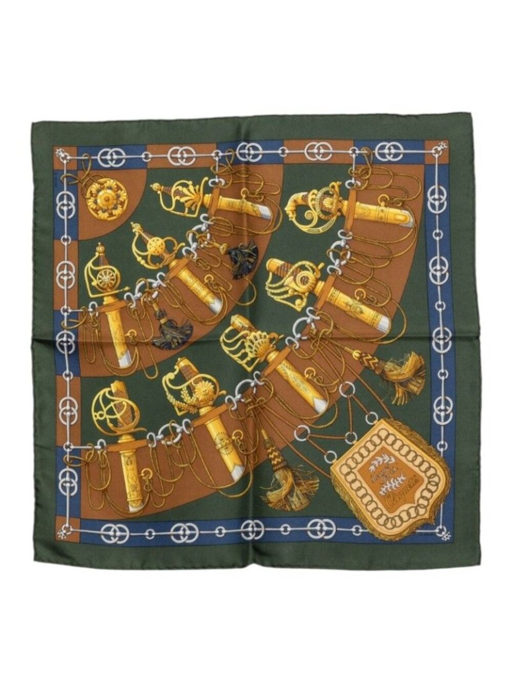 Hermes Carre 45 Cliquetis Scarf Khaki Multicolor Silk